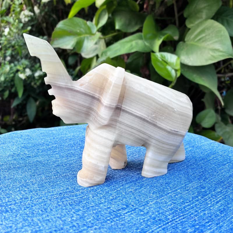 Vintage Hand Carved  Elephant Onyx Stone Animal Figurine Trunk Up
