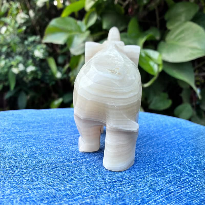 Vintage Hand Carved  Elephant Onyx Stone Animal Figurine Trunk Up