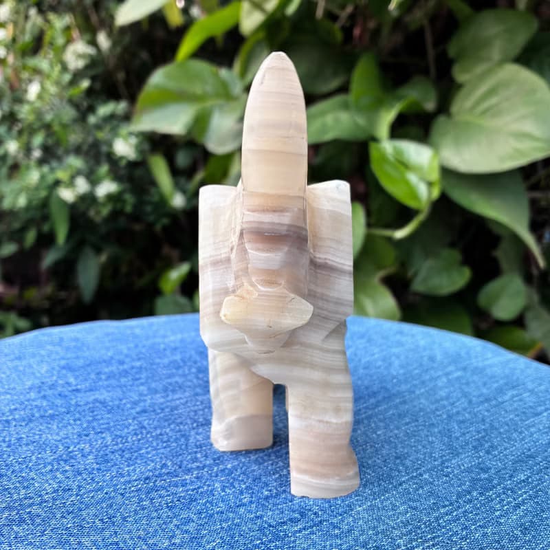 Vintage Hand Carved  Elephant Onyx Stone Animal Figurine Trunk Up