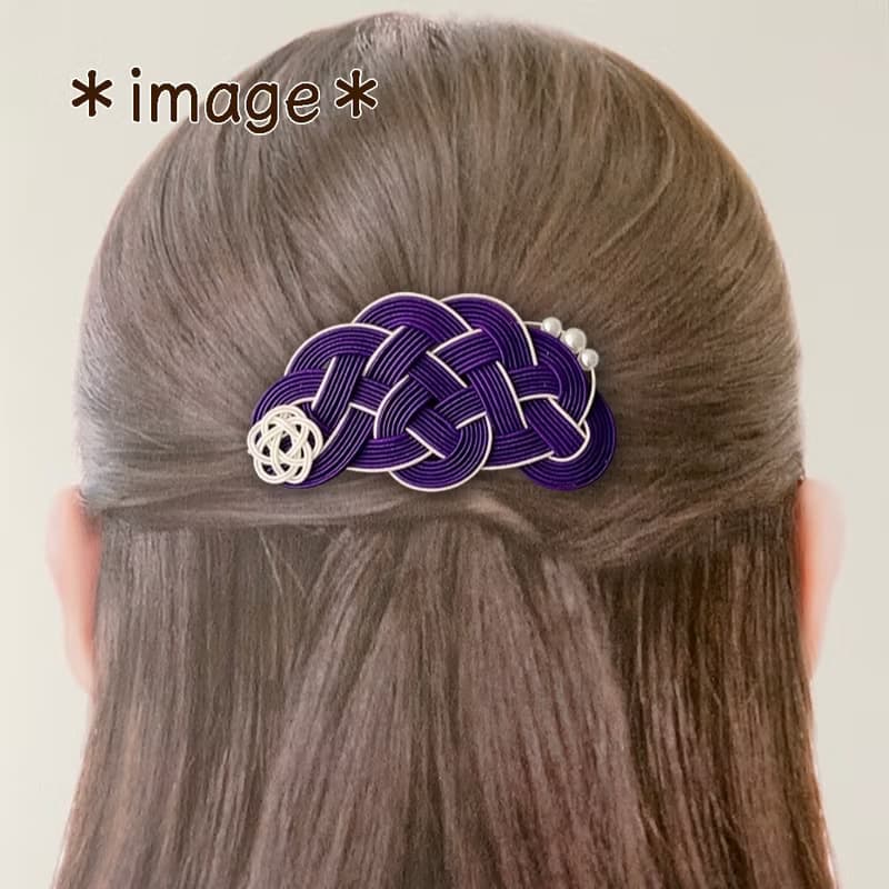 水引の和風バレッタ・ベージュ・着物や浴衣に・和風ヘアアクセサリー・日本伝統【ギフト】紫