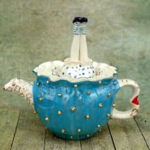 Alice teapot Turquoise porcelain sculpture teapot Whimsical figurine