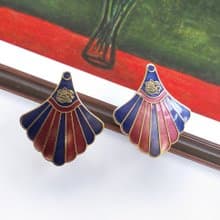 Vintage Jewelry 西洋古董飾品 景泰藍 紫紅 放射裙襬 針式耳環
