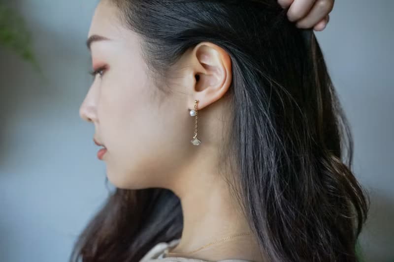 花語銀杏耳環項鍊禮盒 925純銀鍍18k金