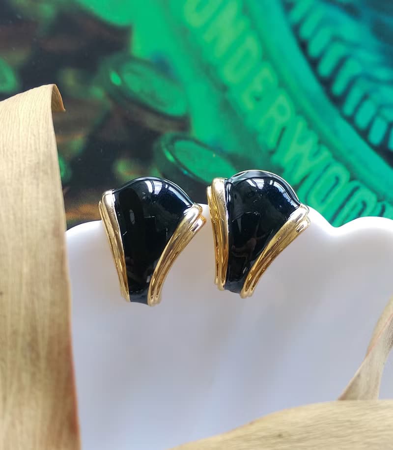 Vintage Jewelry 西洋古董飾品 優雅 復古 摩登 黑色調 針式耳環
