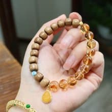 澳洲老山檀手鏈行走的香水瓶搭配黃水晶蜜蠟歡喜彌勒佛 平安喜樂