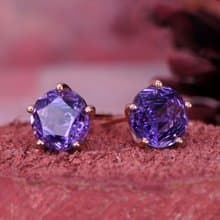 星夜 – 8 mm 星形 切角 紫水晶 純銀 電18K玫瑰金 耳環