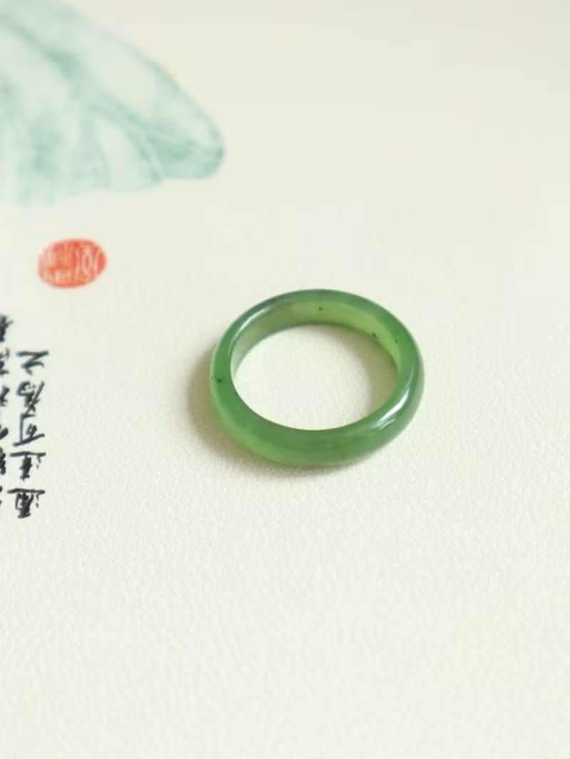 天然和田玉指環戒指碧玉戒指純手工雕刻料子細膩油潤內徑19mm