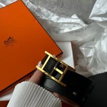 中古品 HERMÈS 愛馬仕 Vintage 金扣皮帶| 附盒 |H 扣前身設計