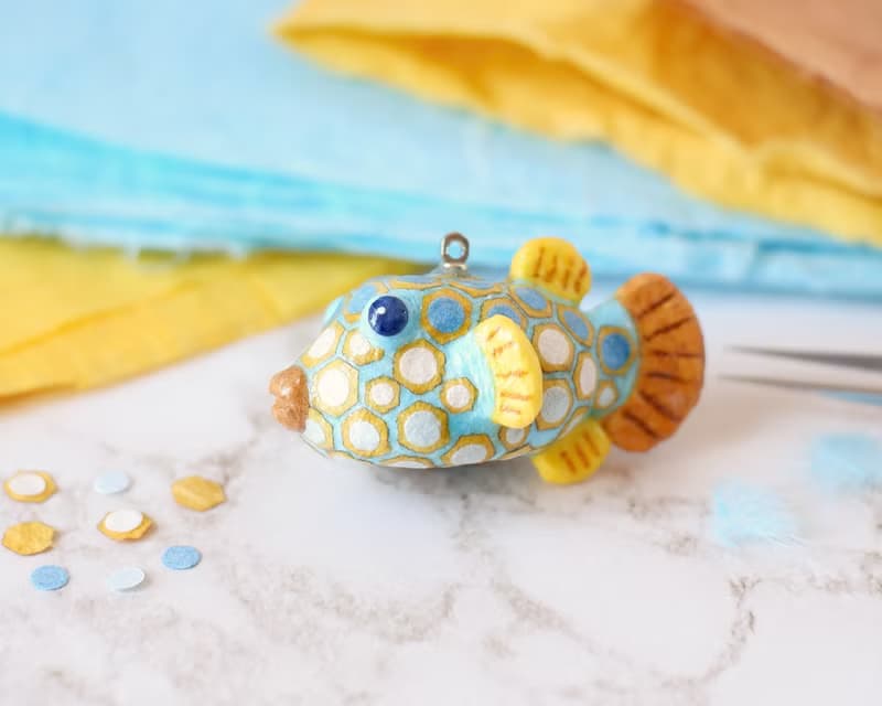 和紙アクセサリー　ネックレス　ハコフグ/フグ　成魚タイプ