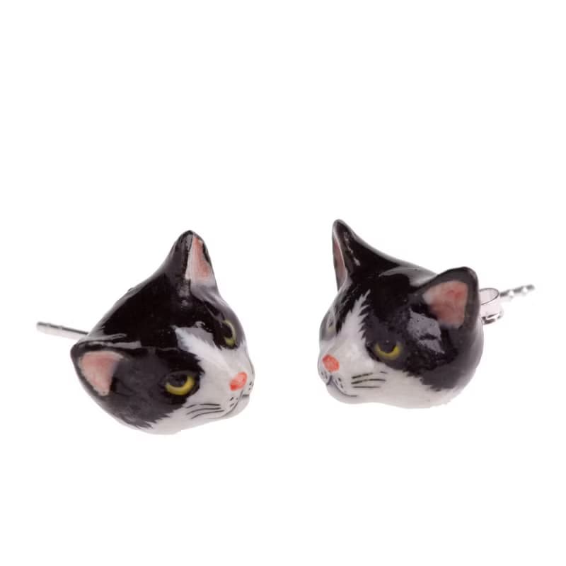 AndMary 手繪瓷耳環-黑白貓 禮盒裝 Black & White Cat Earrings