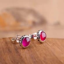 Super MINI 7.6MM Silver Stud Earrings for Women Tempting HOT PINK Corundum