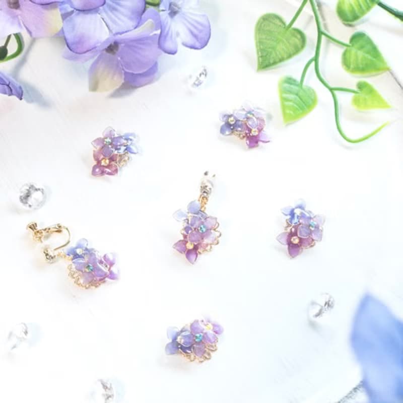 温度で色が変わる　紫陽花　イヤリング　ピアス
