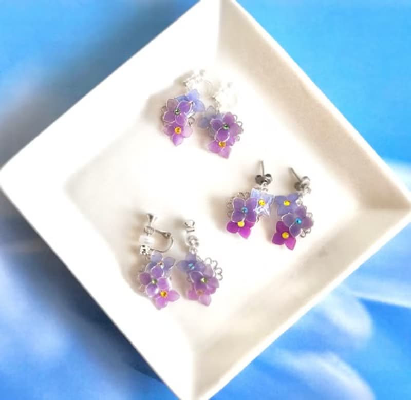 温度で色が変わる　紫陽花　イヤリング　ピアス