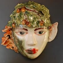 Wood elf portrait Interior mask Wall art Face sculpture Fairy forest Oak Acorns