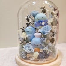 角落恐龍海洋泡泡玻璃花鐘 藍色系 不凋花 乾燥花 畢業禮物