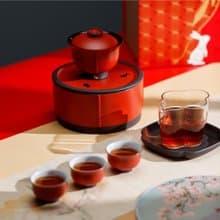陸寶 福照萬家蓋碗茶組 蓋碗3杯+玻璃茶海+水方 茶具組 茶器