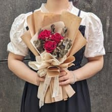 中型永生花束-復古紅 永生花/乾燥花/厚磅牛皮紙