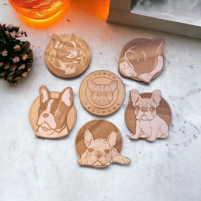 French Bulldog Wooden Coaster Set – Unique Designs on Wooden Drink Coasters