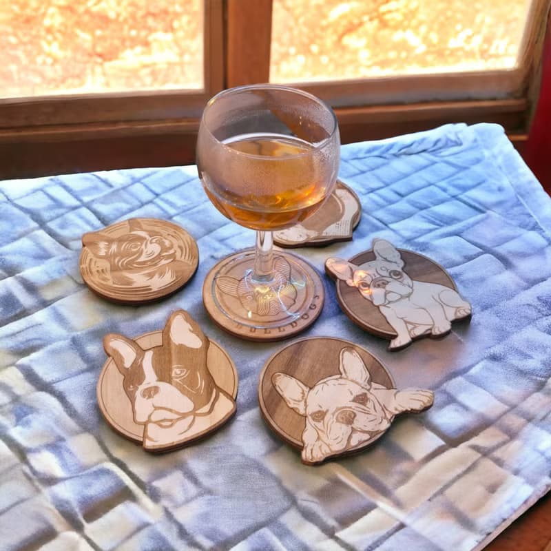 French Bulldog Wooden Coaster Set – Unique Designs on Wooden Drink Coasters