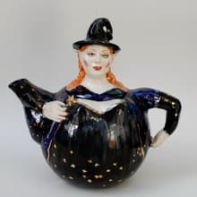 Funny teapot Witch sculpture Handmade porcelain art teapot Night fairy Lady