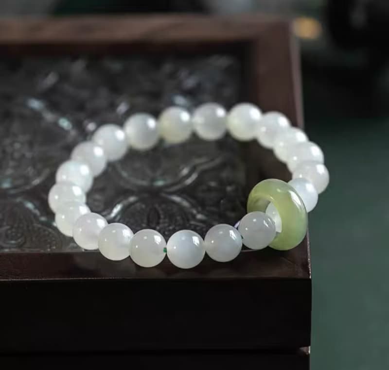 天然和田玉 /和闐玉-淺晴水玉和田玉跑環設計單圈手串手鍊s