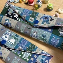 文青風環保純棉筷袋 紳士貓咪 廚師 原麻卡通格 厚實手感 日本 潮