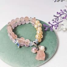 冰種摩根石 海藍寶 珍珠 蝶 人緣 桃花 2排手鍊 單品 禮物 獨家