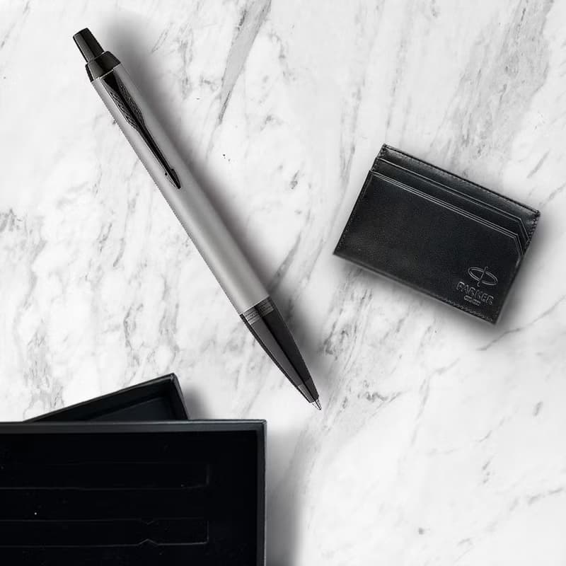 Parker 派克 新IM  特別款內斂灰原子筆 牛皮卡夾禮盒 免費刻字