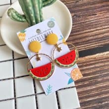 刺繡耳環 | 耳夾 / 耳釘 - 鏤空西瓜耳環