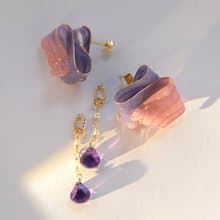 原創設計 / 雲卷 / 堆疊的夢 紫水晶 多way 手工樹脂耳環耳夾