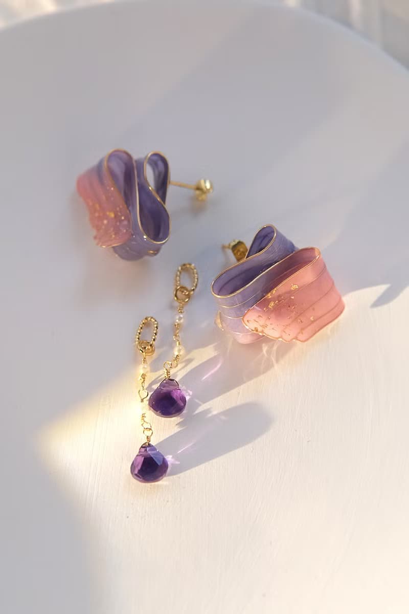 原創設計 / 雲卷 / 堆疊的夢 紫水晶 多way 手工樹脂耳環耳夾
