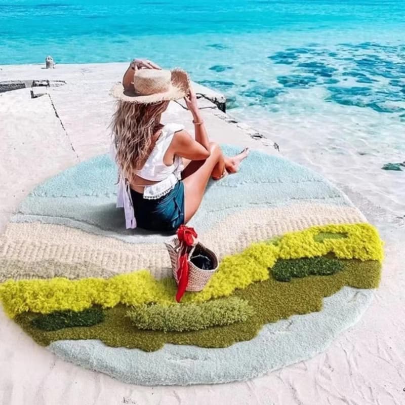 北歐風 手作 羊毛地毯 瑪律地夫海浪 客廳臥室床邊墊 家居裝飾