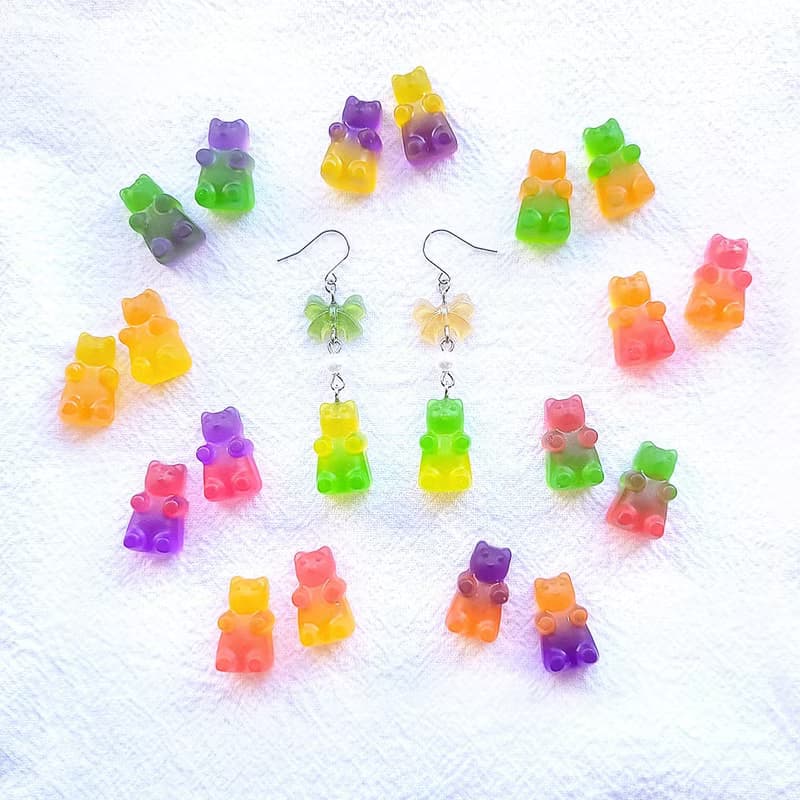 蝴蝶結小熊軟糖耳環/耳夾 多色 抗過敏醫療鋼
