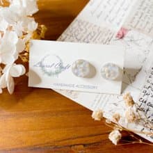 莫蘭迪色系 淺灰 碎花 小款 925純銀針耳環/無痛耳夾