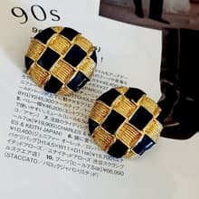 vintage jewelry  典雅琺瑯波蘿格紋 夾式耳環