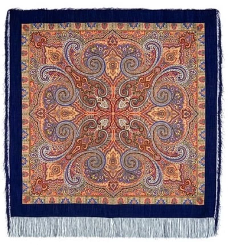 Pavlovo Posad Russian Shawl 100% Wool Scarf 125x125 cm Wrap Silk Fringe 814-14