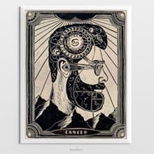 Zodiac sign print Male portrait with moon phases map wall art Linocut print