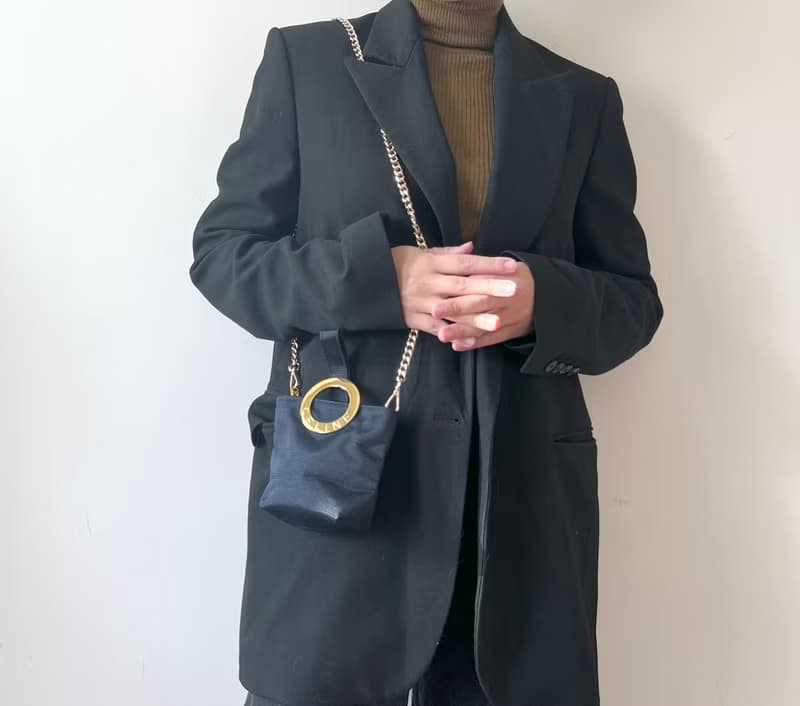 Celine中古深藍色金色環扣小手袋贈肩帶側肩斜背包未使用品原裝盒