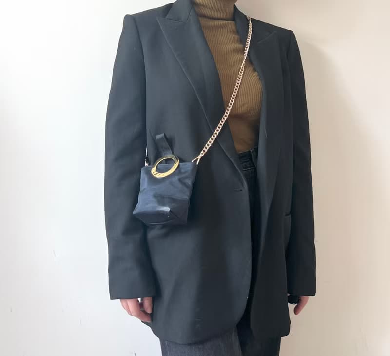 Celine中古深藍色金色環扣小手袋贈肩帶側肩斜背包未使用品原裝盒