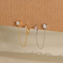 s925銀歐美時尚簡約雙耳洞耳飾 幾何流蘇小眾設計耳釘 媽媽禮物