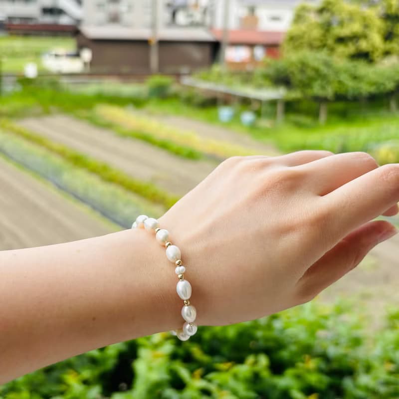 日本淡水珍珠 x 14KGF包金小豆 手鍊