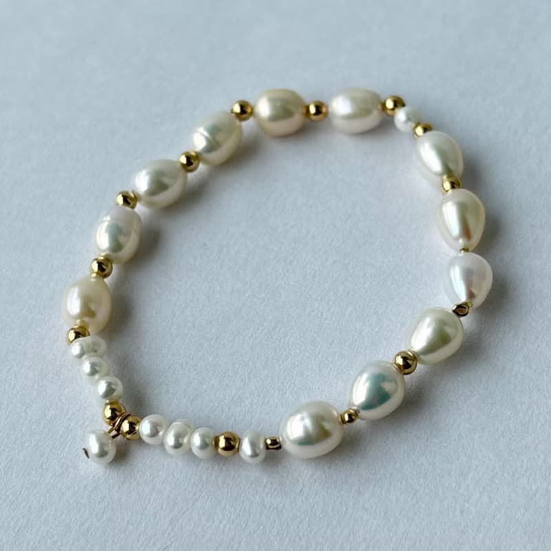 日本淡水珍珠 x 14KGF包金小豆 手鍊