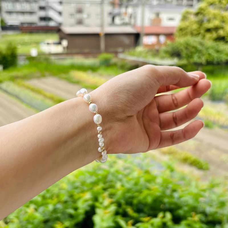 日本淡水珍珠 x 14KGF包金小豆 手鍊