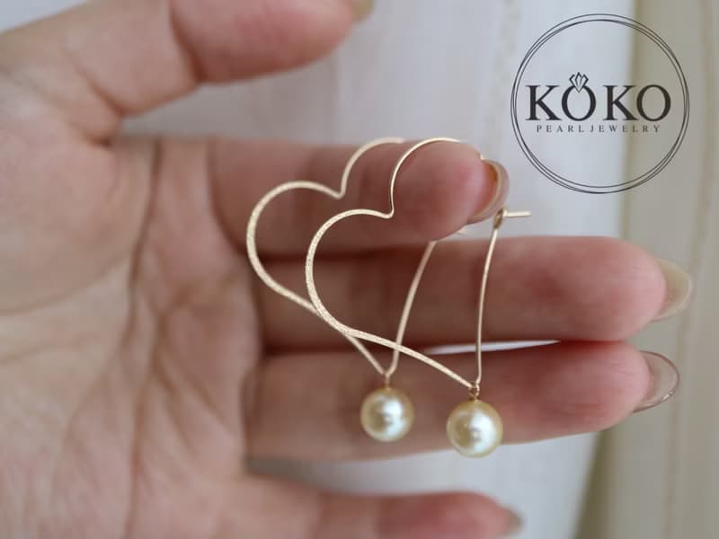 最後一件 7.5mm天然色akoya珍珠 10k愛心耳環 珍珠耳環