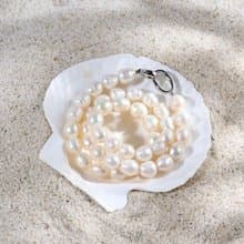 大顆天然白色米型珍珠項鍊 10–11mm 配銀色扣 大氣優雅 紀念日禮