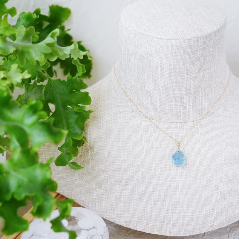 海藍寶原礦原始感 鎖骨項鍊 14K