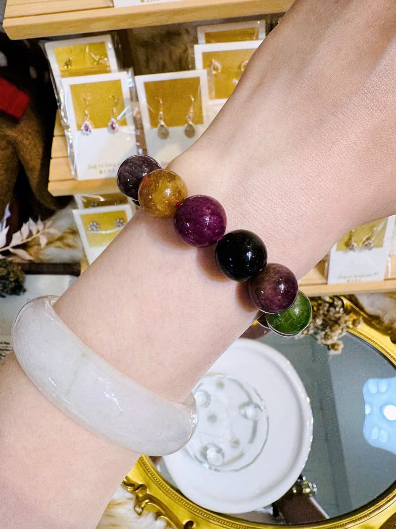 天然老礦彩碧璽13mm53.50g招財事業強磁場旺夫電氣石