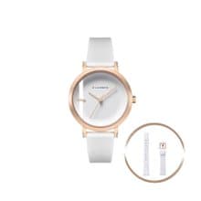 Imperfect Line 玫瑰金白色矽膠錶帶手錶 32mm - 贈送同款皮革錶