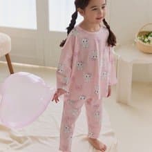 【新品】淺粉緞帶大象-【寬鬆】植纖衣長袖童裝-K62409