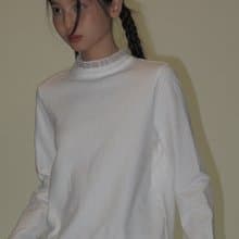 odd maker秋冬花邊領打底衫女顯瘦杏色內搭半高領長袖針織上衣